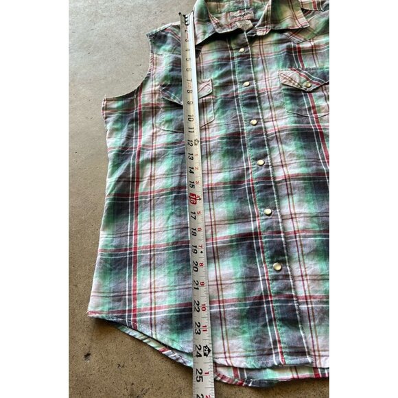 Vintage Wrangler Wrancher Sleeveless Western Shirt Women’s Sz M Pearl Snap - Picture 3 of 13